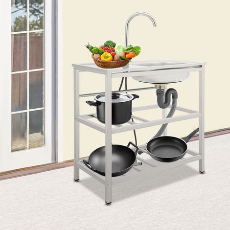 NUEVO Fregadero de cocina de acero inoxidable plateado, fregadero de utilidad para cocina exterior independiente, fregadero de acero inoxidable con grifo, tamaño total del producto (1/5)