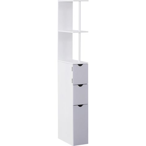 HOMCOM Colonna Bagno, Mobile Bagno Salvaspazio in Legno, Mobiletto con Armadietto, Ripiani e Cassetti, 15x33x136 cm, Grigio Chiaro (1/5)