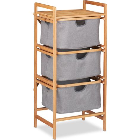 Cesto portabiancheria mensola moderno 3 scomparti 80 x 30 x 90 cm salva-spazio in bambù naturale 130005629