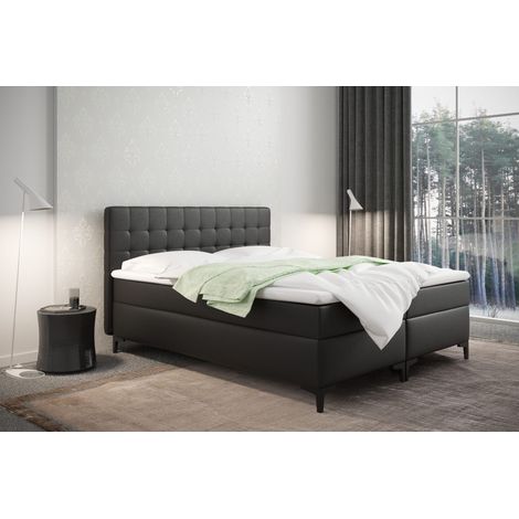 Boxspringbett mit bettkasten und matratze Denver Kunstleder Schwarz 200x200 cm (1/2)