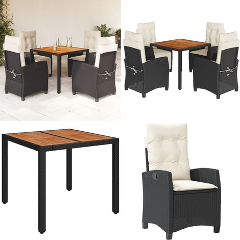 5-tlg. Garten-Essgruppe mit Kissen Schwarz Poly Rattan - Gartentisch - Gartenstuhl (1/5)
