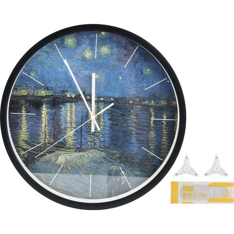 Horloge murale ronde en métal noir avec veilleuse LED et commande sonore, idéale pour le salon. (1/5)