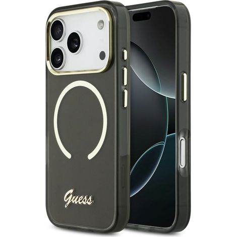 Funda metálica MagSafe Guess IML Script para iPhone 17 Pro negra (1/5)