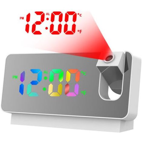 180°-Projektionswecker, Digitalwecker mit großem LED-Display, analoger Wecker ohne Ticken, mit Datums- und Temperaturanzeige, Digitalwecker fürs Schlafzimmer (1/5)