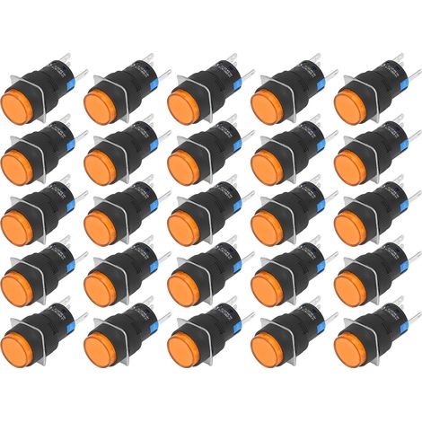 Lot de 25 boutons-poussoirs ronds miniatures de 16 mm à retour automatique avec voyant lumineux 12 V pour équipements d'automatisation (jaune) (1/5)