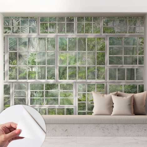 Selbstklebende Tapete modern Wohnzimmer - Wanddeko Schlafzimmer - Tapete mit Motiv Grüner Wald 208x146 cm