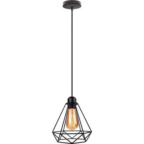 – Lustre suspension vintage rétro en métal noir – Abat-jour 20x23cm – Câble réglable 100cm – Douille E27 – Ampoule 60W max (1/5)