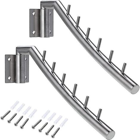2 percheros/barras para colgar ropa, perchero de pared de acero inoxidable, giro de 180°, carga máxima de 30 kg, con 6 barras para organizar ropa, collares, etc.
