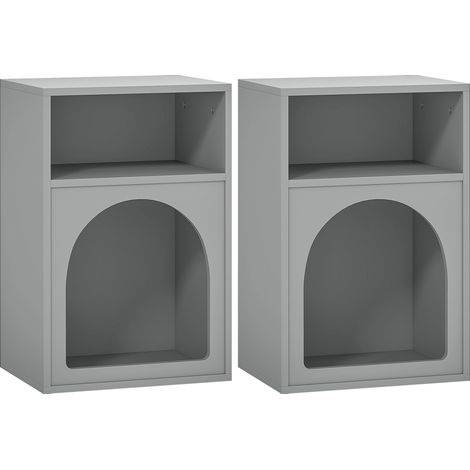 Lot de 2 tables de chevet design arqué 40 x 30 x 60 cm 2 compartiments ouverts gain de place moderne épuré en MDF gris 210003739 (1/4)