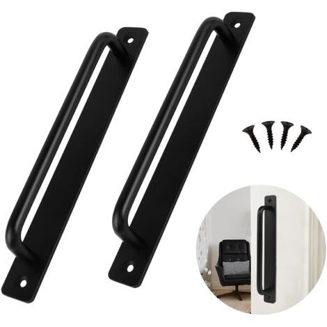 Poignée de Porte 2Pcs Poignée de Porte Noire en Alliage d'aluminium Poignée de Porte Coulissante Lourde pour Porte Intérieur Extérieur Porte de Grange Armoire Placard Chambre avec 4 Vis, Noir (1/5)