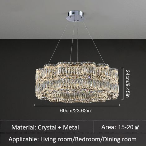 LED Kristall-Kronleuchter Ø 60 cm, Mehrlagige Hängeleuchte, 3 Farbtemperaturen, Luxus-Deckenlampe für moderne Wohnräume