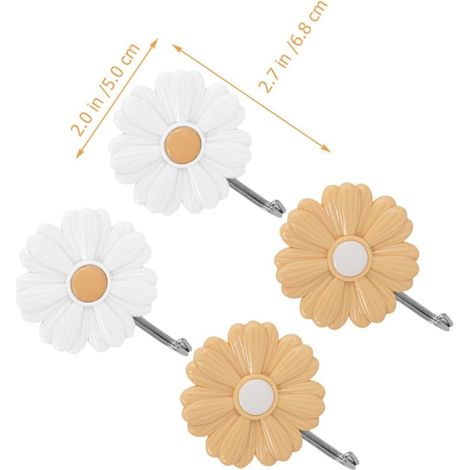 Lot De 4 Crochets Adhésifs Muraux Marguerite 2.68X1.97X0.79In Sans Perçage Pour Serviettes Vêtements Clés Décoration Salle De Bain (1/5)
