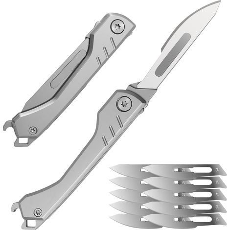 Couteau pliant, scalpel en acier inoxydable avec lames de rechange, mini couteau de poche EDC pour outdoor, camping (1/5)