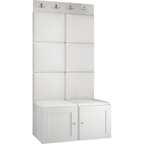 Meuble d'entrée Hartford 375, Blanc, 186x84x46cm, MDF, Stratifié, Faux cuir, À poser, Murale (1/5)