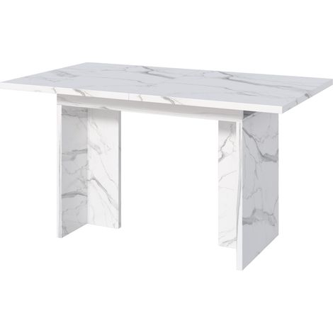 Mesa De Comedor Rectangular Extensible Para 6 A 8 Personas con Tablero Grueso Y Patas En T, MDF, Mármol Blanco (1/5)