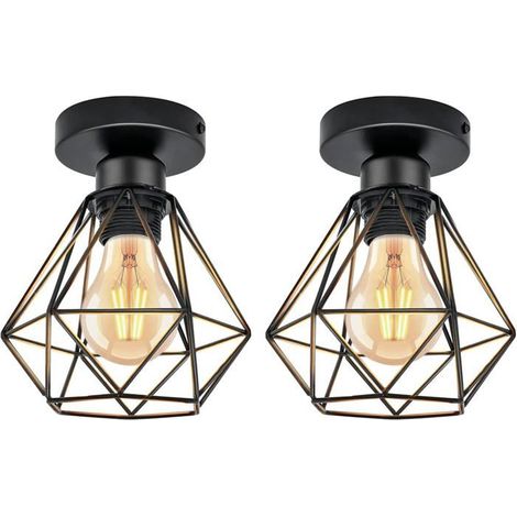 Plafonnier Industriel E27 Lustre, Vintage Luminaire Métal Cage (1/4)