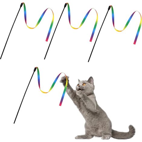 Baguett interactives pour Chat, Bâtons de Ruban en Tissu coloré Jouet pour Chat d'intérieur Jouet interactif pour Chat l'éducation des Chatons et des Chats