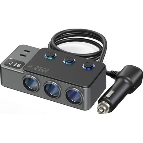 GC06 New Car Charger with 3-in-1 USB Independent Switch PD Super Fast Charging 120W - Black (1/2)