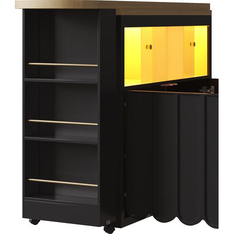 ELVMI Tavolo Bar Estensibile con Vano Contenitore, LED, USB e Ruote per Cucina e Soggiorno in MDF e Vetro 135-205x39x100 cm (1/5)