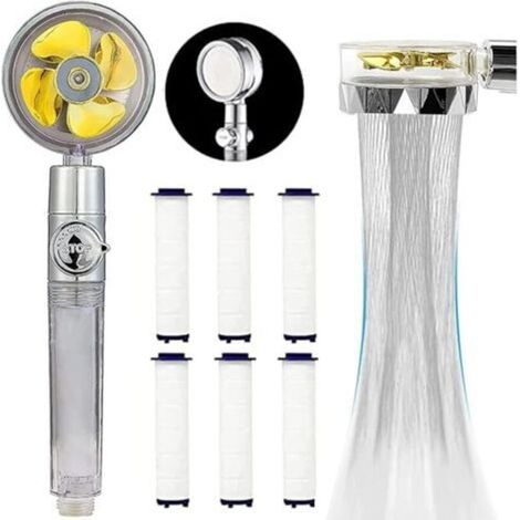 Handheld Shower Head, Water-Saving Showerhead, 360° Rotating High-Pressure Showerhead, Three-Level Filtration System, 6 Replaceable PP Pads (Gold) (1/5)