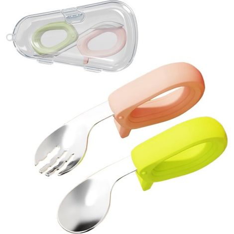 Couverts pour enfants - 2 pièces - Fourchette et cuillère pour bébé avec poignée en silicone (1/5)