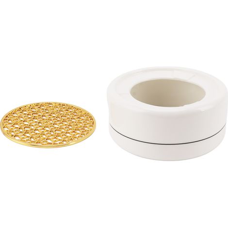 Chauffe-théière en céramique avec base chauffante concave circulaire de 11,8 cm avec joint doré, idéale pour les plans de travail de cuisine. (1/5)