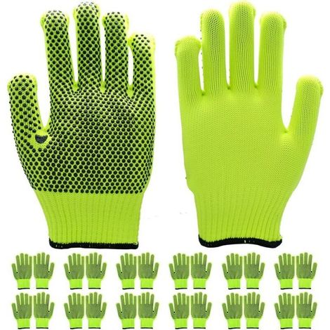 12 Paar gut sichtbare Baumwollarbeitshandschuhe mit Antirutschnoppen für Damen und Herren, atmungsaktive Baumwollstrickhandschuhe für Gartenarbeit, Lagerhaltung, Bauwesen und Mechanik (1/4)
