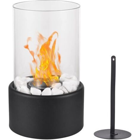 Foyer de table, foyer de table, bol à feu de table avec pierres blanches, foyer portable, mini cheminée personnelle pour intérieur et extérieur Combustible au bioéthanol, décoration intérieur (1/3)