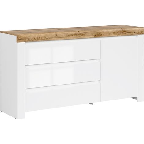 Buffet Hella mit 3 Schubladen und 1 Tür, Weiß und Holzoptik, 156cm