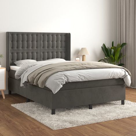 Lit adulte Moderne,Lit à sommier tapissier et matelas Gris foncé 140x190cm Velours -12759 (1/5)