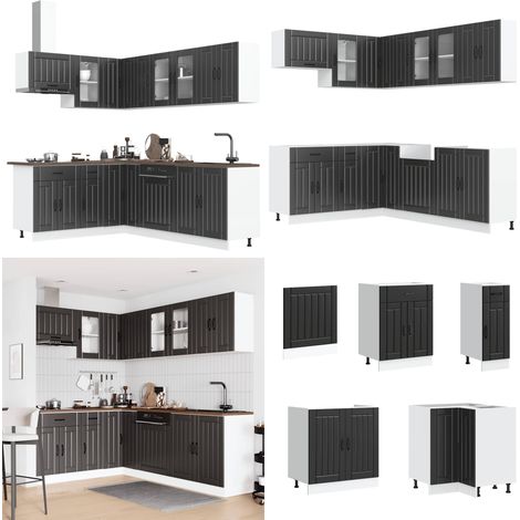 vidaXL 11-tlg. Küchenschrank-Set Lucca Schwarz Holzwerkstoff (1/5)