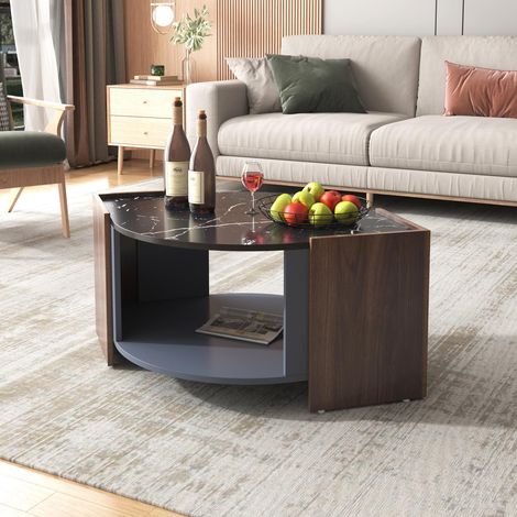 Table basse 110 x 50 x 45 cm marbre et noyer design moderne salon (1/5)