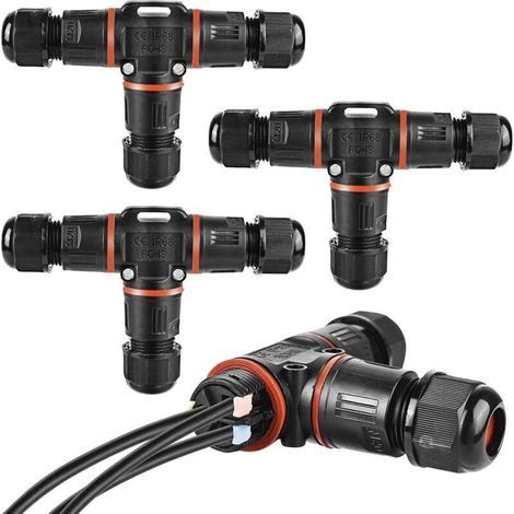 3-poliger Kabelstecker, IP68, Anschlussdose für Erdungskabel mit 3–12 mm Durchmesser, wasserdichte Außenanschlussdose, schwarz (1/4)