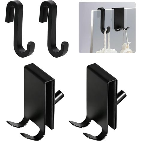 Lot de 4 porte-serviettes - Paroi de douche - Porte-rasoir - En silicone - En acier inoxydable - À suspendre - Sans perçage - Avec coussinet EVA - Pour mur en verre - Salle de bain (1/5)
