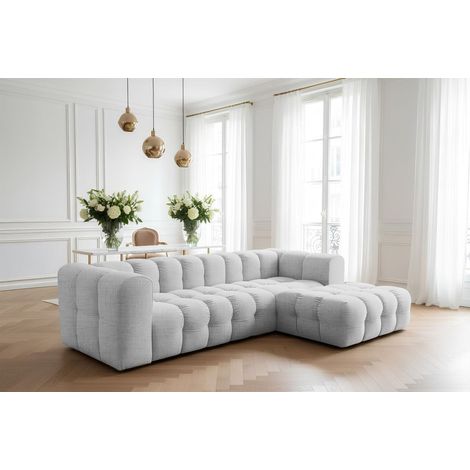 Ecksofa Designersofa SOLVIE in Stoff Moly Hellgrau Ottomane Rechts (1/3)