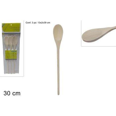 Set 3 Pezzi Mestolame Cucchiaie da Cucina in Legno 30 cm (1/2)