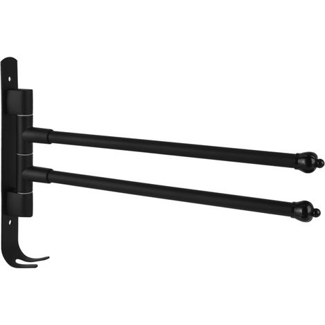 Barre à serviettes pivotante en acier inoxydable noir 2 bras - Porte-serviettes rotatif amovible pour salle de bain, placard, cuisine (1/4)