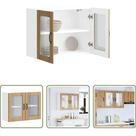 Küchenmöbel - Küchen-Hängeschrank mit Glastür Artisan-Eiche Holzwerkstoff (1/5)