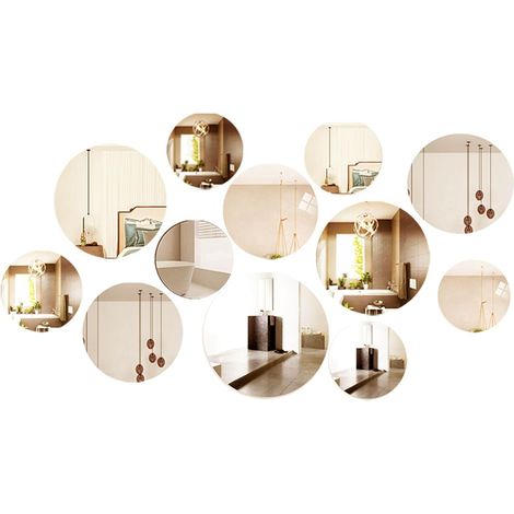 Lot de 12 Miroir Autocollant, Acrylique Miroir Mural, Miroir Rond Mural, Bricolage Décoration Murale pour Salle De Bain, Salon, Chambre (1/5)