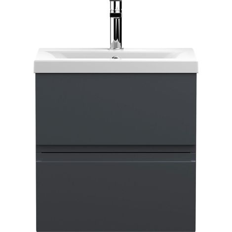 Hudson Reed Urban Satin Soft Black 500mm Wall Hung 2 Drawer Vanity Unit and Mid Edge Ceramic Basin - URB1402A (1/5)