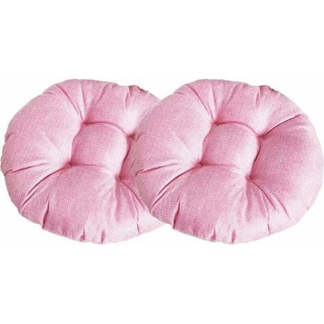 Coussin de Chaise Rond Epais, Couleur Unie Ensemble de 2 Galette de Chaise Confortable Lin Tatami Respirant Coussins de Chaise pour Intérieur Extérieur Jardin Patio (Rose,40x40x9cm), - (1/5)