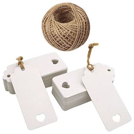 Lot de 100 étiquettes en papier kraft 9,5 x 4,5 cm pour cadeau de mariage/Noël/anniversaire, bagages, avec ficelle de jute 30 m (blanc)-Fei Yu (1/2)