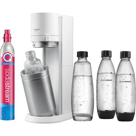SodaStream Aeratore Duo con cilindro di CO2, 2 bottiglie di vetro e 2 bottiglie di plastica lavabili in lavastoviglie da 1 l, bianco, altezza: 44 cm (1/5)