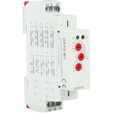Relais temporisé GRT8-M1 avec 10 fonctions 35MM montage rail DIN AC/DC 12V  240V 50-60Hz