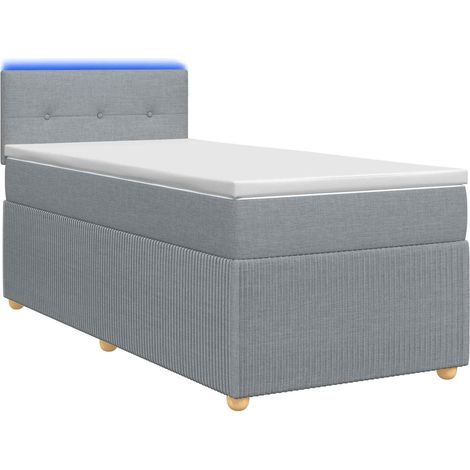 Cama con Base Tapizada, Colchón y Luz LED Gris Claro Tela vidaXL (1/5)
