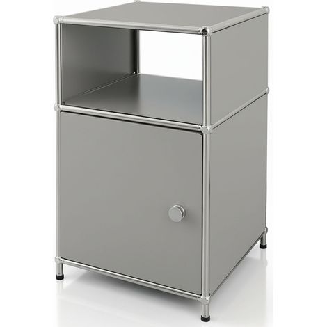 Metallregal Concept Epure MK-040 3-stöckiges Aufbewahrungsregal mit Tür & & Ablageflächen Grau