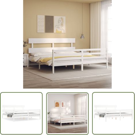 The Living Store Massivholzbett mit Kopfteil Weiß 200x200 cm - Holzbett - Massivholzbette - Kiefernholzbette - Weißes Bett - Boxspringbetten (1/5)