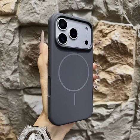 (iPhone 17, Gris) Compatible avec la coque magnétique Magsafe, en silicone liquide, douce au toucher.