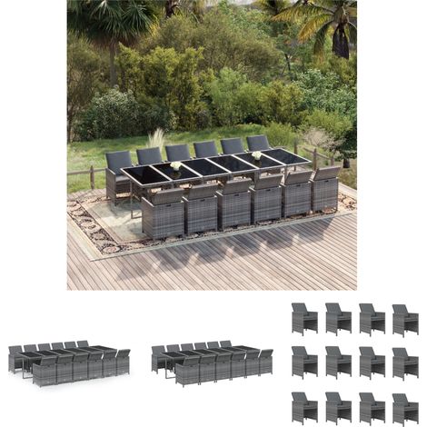 Gartenstuhl - vidaXL 13-tlg. Garten-Essgruppe mit Kissen Poly Rattan Grau - Garten Tisch (1/5)