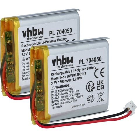 vhbw 2x Batterie compatible avec Fatboy Transloetje, Edison the petit lampe de chevet, de salon (1600mAh, 3,7V, Li-polymère)